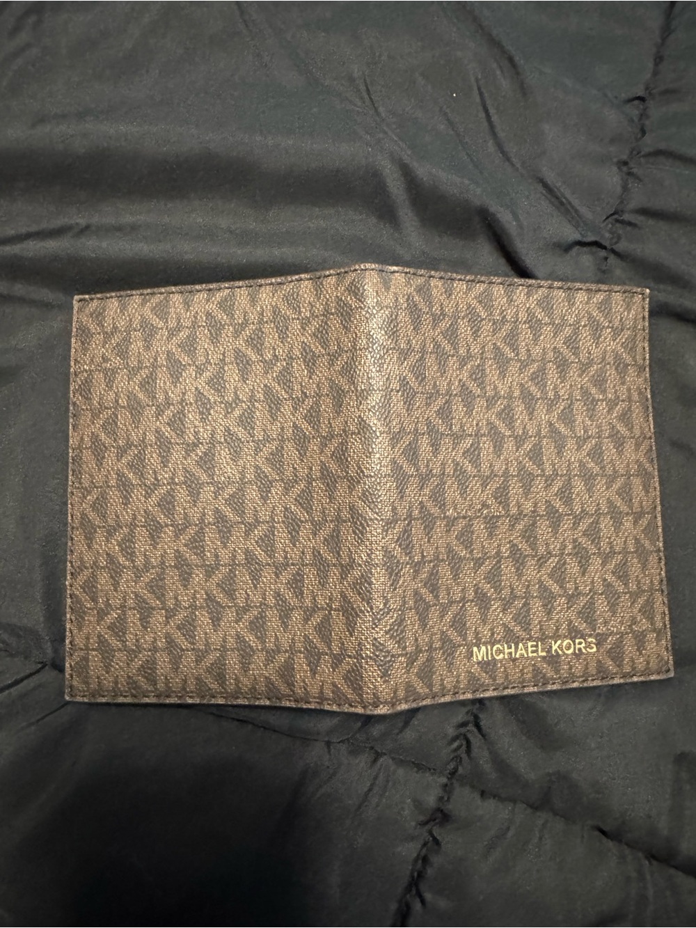 Michael Kors Brown MK Monogram Passport/Card Holder with Gold Logo